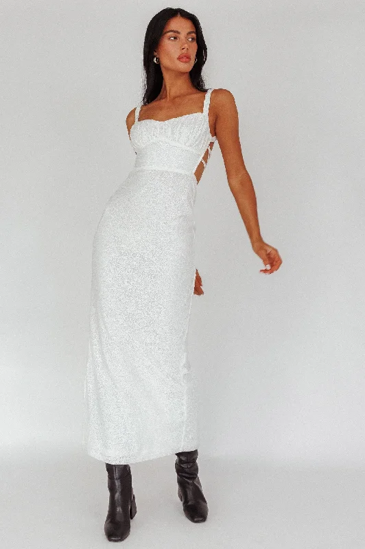 Halter Neck Women Dress to Show Off the Shoulders and NecklineDream Crush Lace-Up Back Mesh Overlay Midi Dress White Halter Neck Women Dress to Show Off the Shoulders and NecklineDream Crush Lace-Up Back Mesh Overlay Midi Dress White