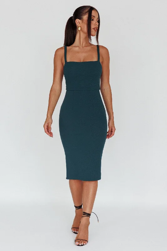Mermaid - Style Women Dress with a Fitted Silhouette for Special OccasionsGeorgia Square Neckline Midi Dress Forest Green