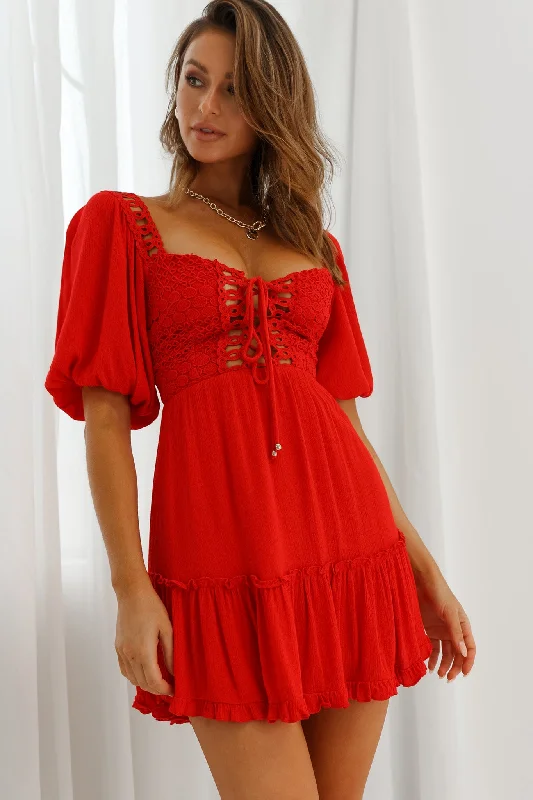 Plus Size Women Dress with a Flattering A - Line Cut for Comfort and StyleGolden Hour Lace-Up Front Crochet Dress Red Plus Size Women Dress with a Flattering A - Line Cut for Comfort and StyleGolden Hour Lace-Up Front Crochet Dress Red