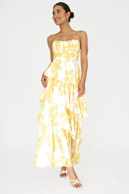 Long - Sleeve Women Dress in Velvet for a Luxurious Winter LookHopeful Tiered Layered Maxi Dress Yellow Long - Sleeve Women Dress in Velvet for a Luxurious Winter LookHopeful Tiered Layered Maxi Dress Yellow