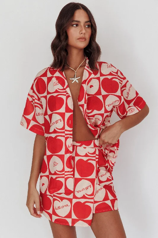Backless Women Dress for a Sexy and Alluring Look at Evening EventsIthaca Cherry Print Mini Wrap Skirt Red Beige Backless Women Dress for a Sexy and Alluring Look at Evening EventsIthaca Cherry Print Mini Wrap Skirt Red Beige