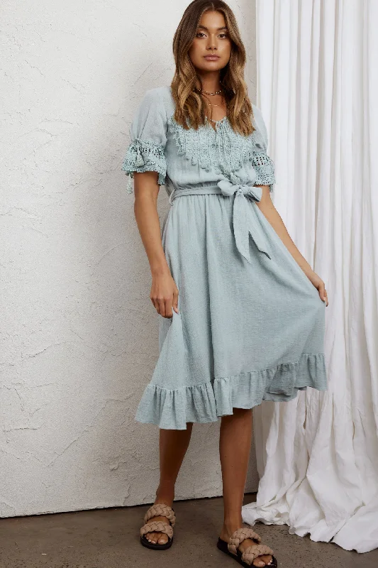 Printed Abstract Women Dress for a Modern and Artistic AppealJada Short Sleeve Crochet Tassel Midi Dress Sage Printed Abstract Women Dress for a Modern and Artistic AppealJada Short Sleeve Crochet Tassel Midi Dress Sage