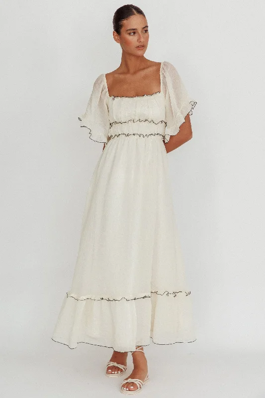 Little Black Women Dress with Sequins for a Glamorous Night OutKathlene Flutter Sleeves Maxi Dress Cream Little Black Women Dress with Sequins for a Glamorous Night OutKathlene Flutter Sleeves Maxi Dress Cream