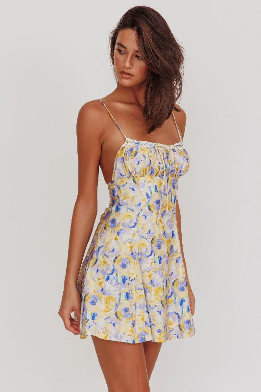 Mermaid - Style Women Dress with a Fitted Silhouette for Special OccasionsLead The Way Abstract Print Mini Dress Yellow Mermaid - Style Women Dress with a Fitted Silhouette for Special OccasionsLead The Way Abstract Print Mini Dress Yellow