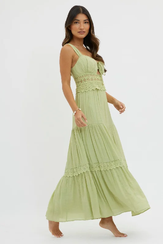 Wrap - Style Women Dress with Adjustable Fit for All Body TypesLibby Crochet Lace Waist Maxi Dress Green
