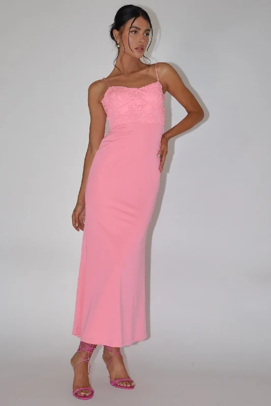 Empire Waist Women Dress to Accentuate the Bust and Conceal the WaistLikita Floral Applique Bodice Maxi Dress Pink Empire Waist Women Dress to Accentuate the Bust and Conceal the WaistLikita Floral Applique Bodice Maxi Dress Pink