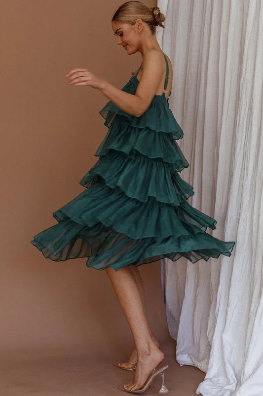 Merry Layered Frill Midi Dress Turtle Green