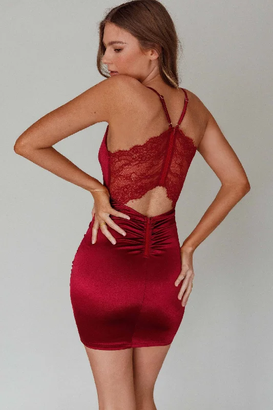 Empire Waist Women Dress to Accentuate the Bust and Conceal the WaistMichi Lace Back Mini Dress Burgundy Empire Waist Women Dress to Accentuate the Bust and Conceal the WaistMichi Lace Back Mini Dress Burgundy