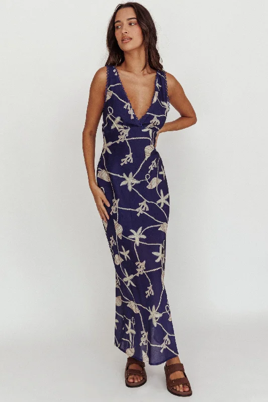 Printed Abstract Women Dress for a Modern and Artistic AppealMiss Divine V-Neck Ocean Maxi Dress Blue Printed Abstract Women Dress for a Modern and Artistic AppealMiss Divine V-Neck Ocean Maxi Dress Blue