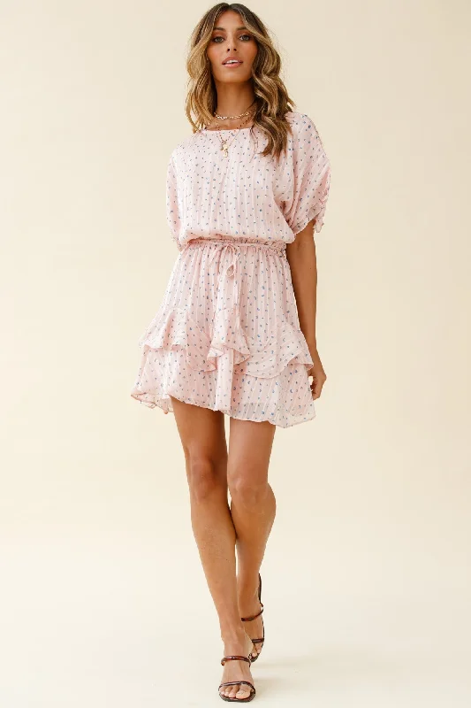 Long - Sleeve Women Dress in Velvet for a Luxurious Winter LookMollina Frill Sleeve Layered Hem Dress Spot Print Blush Long - Sleeve Women Dress in Velvet for a Luxurious Winter LookMollina Frill Sleeve Layered Hem Dress Spot Print Blush