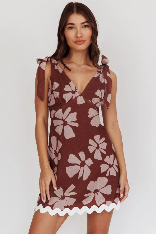 Halter Neck Women Dress to Show Off the Shoulders and NecklineMykonos Morning Tied Shoulder Mini Dress Floral Brown Halter Neck Women Dress to Show Off the Shoulders and NecklineMykonos Morning Tied Shoulder Mini Dress Floral Brown