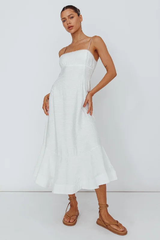 Printed Abstract Women Dress for a Modern and Artistic AppealNoni Cami Strap Swing Midi Dress White Printed Abstract Women Dress for a Modern and Artistic AppealNoni Cami Strap Swing Midi Dress White