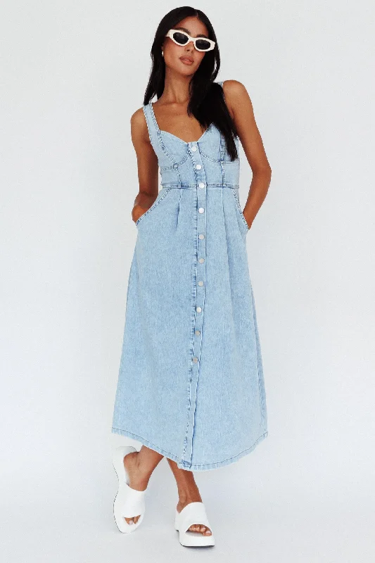Sheath Women Dress with a Tailored Fit for a Professional LookPixie Dust Button Front Midi Dress Denim Blue Sheath Women Dress with a Tailored Fit for a Professional LookPixie Dust Button Front Midi Dress Denim Blue