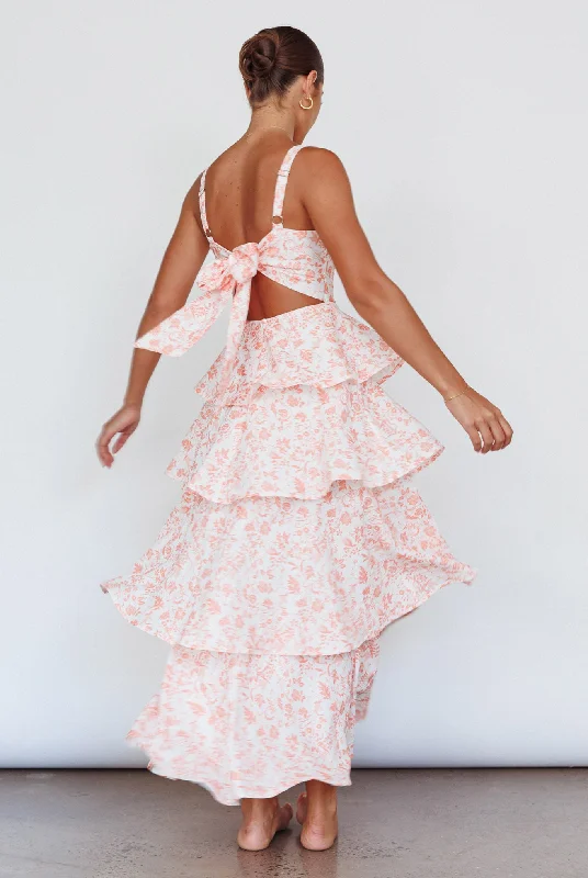 Pleated Women Dress with a Timeless and Elegant TextureProvence Bloom Tiered Midi Dress Floral Orange