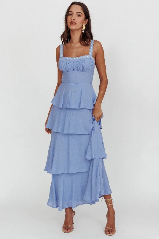 Mini Women Dress with a Short Hem for a Young and Trendy StyleProvence Bloom Tiered Ruffle Maxi Dress Blue