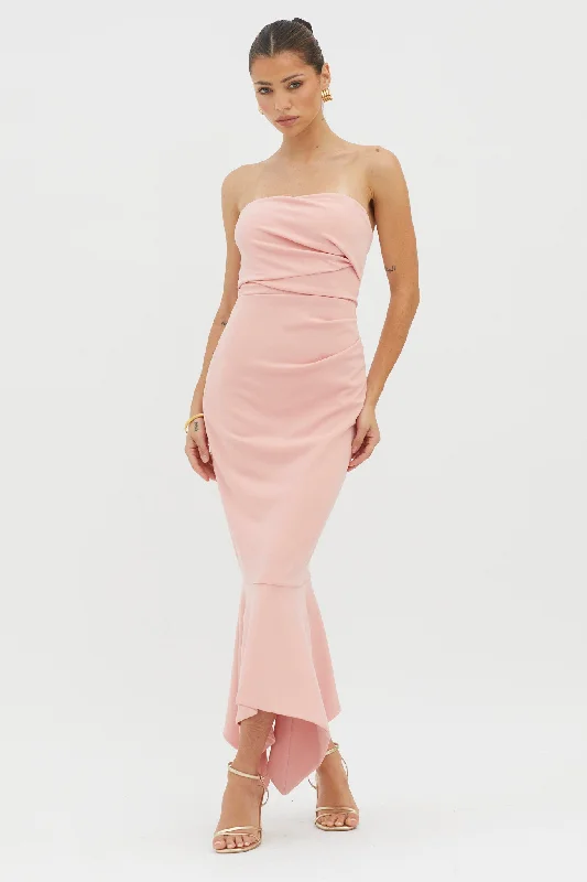 Maxi Women Dress with Floral Print for a Bohemian VibeSharona Strapless Gathered Midi Dress Blush Maxi Women Dress with Floral Print for a Bohemian VibeSharona Strapless Gathered Midi Dress Blush