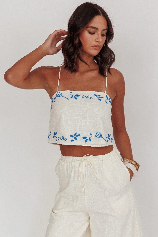 Sleeveless Women Dress in Bright Colors for Summer PartiesSorrento Summer Embroidered Crop Top Beige Sleeveless Women Dress in Bright Colors for Summer PartiesSorrento Summer Embroidered Crop Top Beige