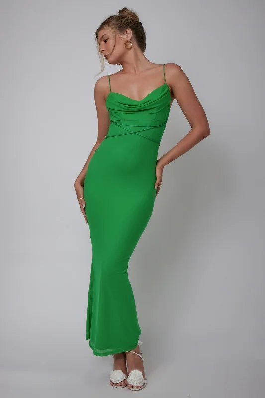 Ball Gown Women Dress with a Full Skirt for a Princess - like LookTeava Laced Waist Maxi Dress Green Ball Gown Women Dress with a Full Skirt for a Princess - like LookTeava Laced Waist Maxi Dress Green