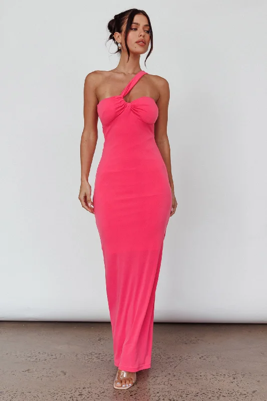 Mini Women Dress with a Short Hem for a Young and Trendy StyleTrinny One-Shoulder Ruched Back Midi Dress Hot Pink Mini Women Dress with a Short Hem for a Young and Trendy StyleTrinny One-Shoulder Ruched Back Midi Dress Hot Pink