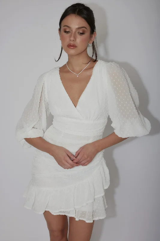 Pleated Women Dress with a Timeless and Elegant TextureWild Honey Hail Spot Mini Dress White