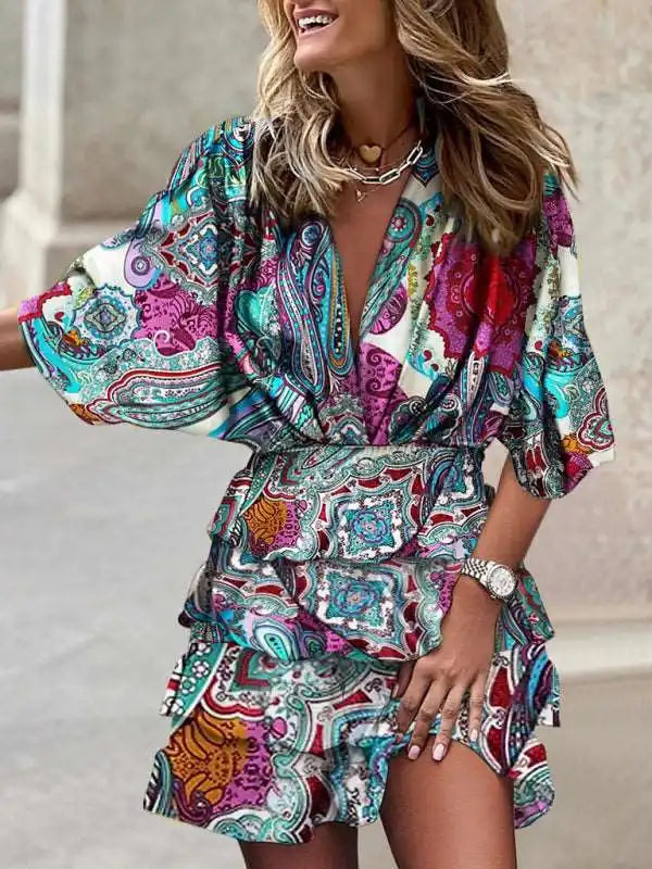 Halter Neck Women Dress to Show Off the Shoulders and Neckline Halter Neck Women Dress to Show Off the Shoulders and Neckline Dolman sleeve V-neck print irregular hem dress Halter Neck Women Dress to Show Off the Shoulders and Neckline Halter Neck Women Dress to Show Off the Shoulders and Neckline Dolman sleeve V-neck print irregular hem dress