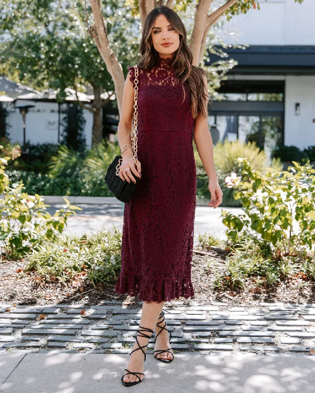 Velvet midi dresses in jewel tones for a glamorous winter eventFrances Lace Ruffle Midi Dress Velvet midi dresses in jewel tones for a glamorous winter eventFrances Lace Ruffle Midi Dress