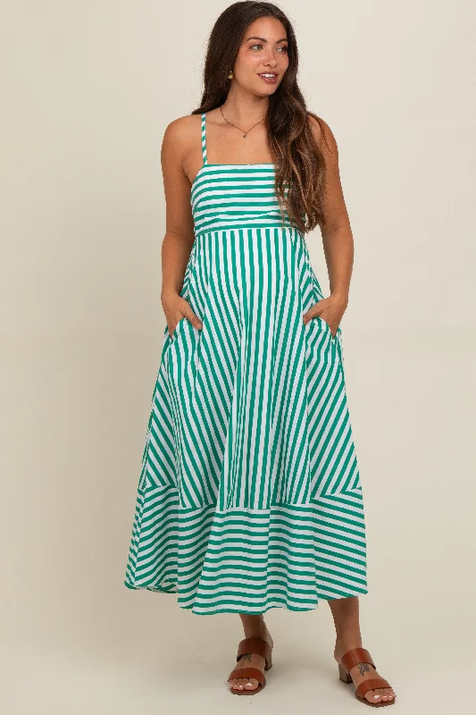 Midi dresses with ribbed textures for a unique and tactile appearanceGreen Contrast Stripe Maternity Midi Dress Midi dresses with ribbed textures for a unique and tactile appearanceGreen Contrast Stripe Maternity Midi Dress