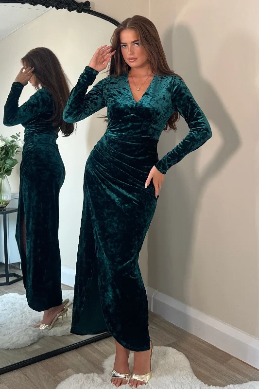 Midi dresses with belted waists to accentuate the figureHailey Green Velvet Asymmetric Wrap Midi Dress Midi dresses with belted waists to accentuate the figureHailey Green Velvet Asymmetric Wrap Midi Dress