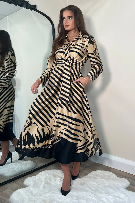Midi dresses with halter necks for a stylish and comfortable optionIsabella Stripe Print Tie Front Shirt Dress Midi dresses with halter necks for a stylish and comfortable optionIsabella Stripe Print Tie Front Shirt Dress