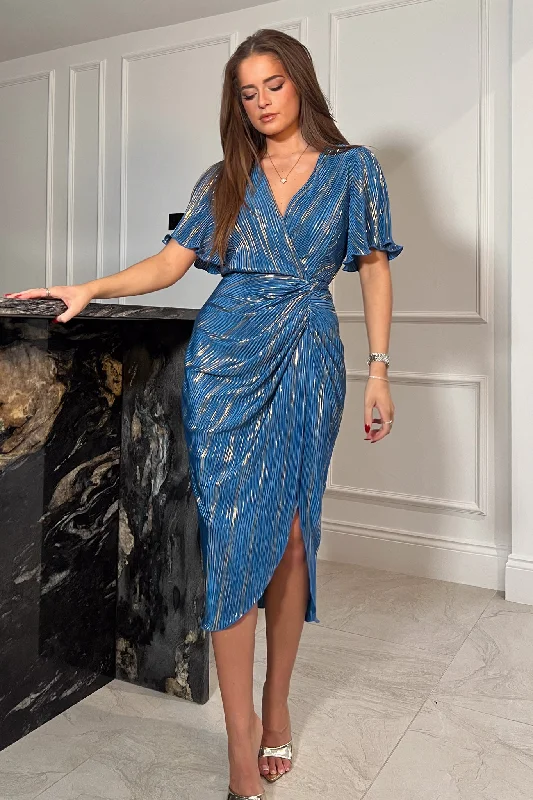 Midi dresses with mesh inserts for a trendy and breathable optionIsla Ink Blue & Gold Metallic Midi Dress Midi dresses with mesh inserts for a trendy and breathable optionIsla Ink Blue & Gold Metallic Midi Dress