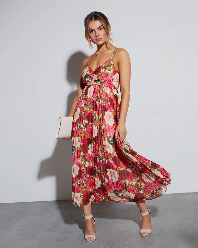 Sleeveless midi dresses with lace details for summer weddingsNaomie Floral Pleated Maxi Dress Sleeveless midi dresses with lace details for summer weddingsNaomie Floral Pleated Maxi Dress
