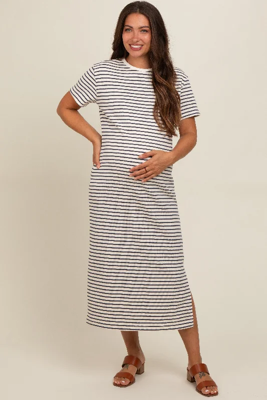 Midi dresses with pleated skirts for a timeless and elegant appealNavy Striped Short Sleeve Maternity T-Shirt Midi Dress Midi dresses with pleated skirts for a timeless and elegant appealNavy Striped Short Sleeve Maternity T-Shirt Midi Dress