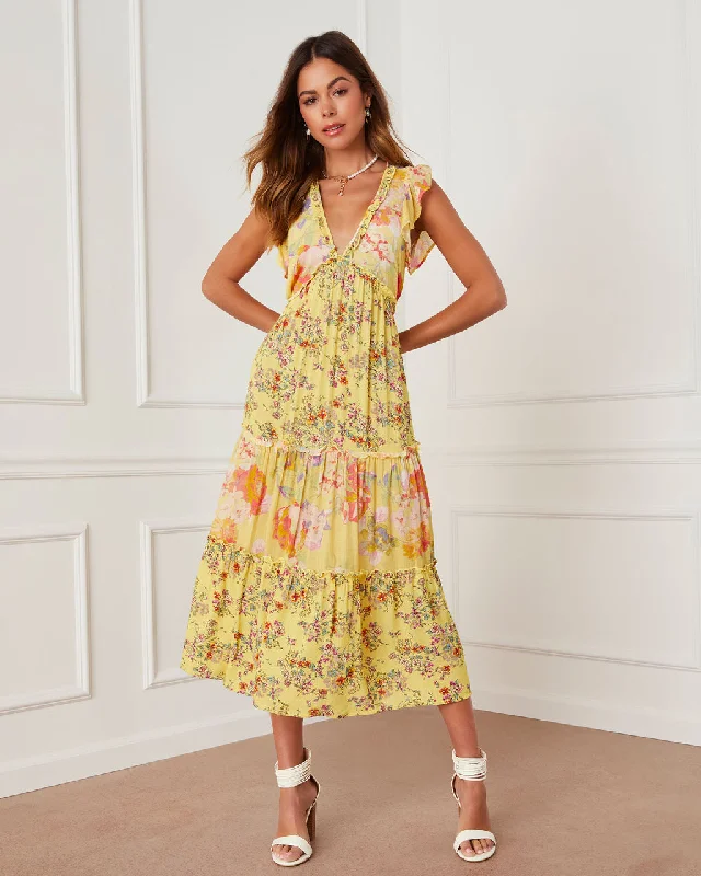 Wrap - style midi dresses in silk for a sophisticated office lookNovalie Boho Tiered Maxi Dress