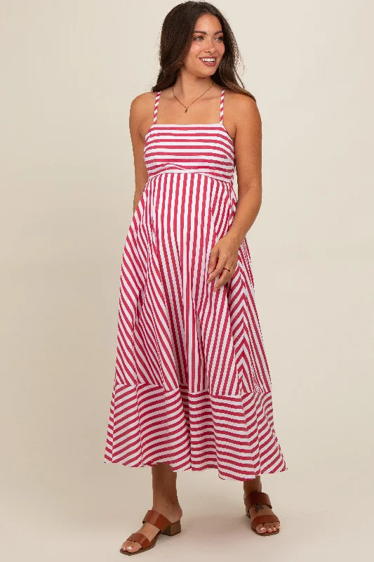 Midi dresses with puff sleeves for a vintage - inspired lookRed Contrast Stripe Maternity Midi Dress Midi dresses with puff sleeves for a vintage - inspired lookRed Contrast Stripe Maternity Midi Dress