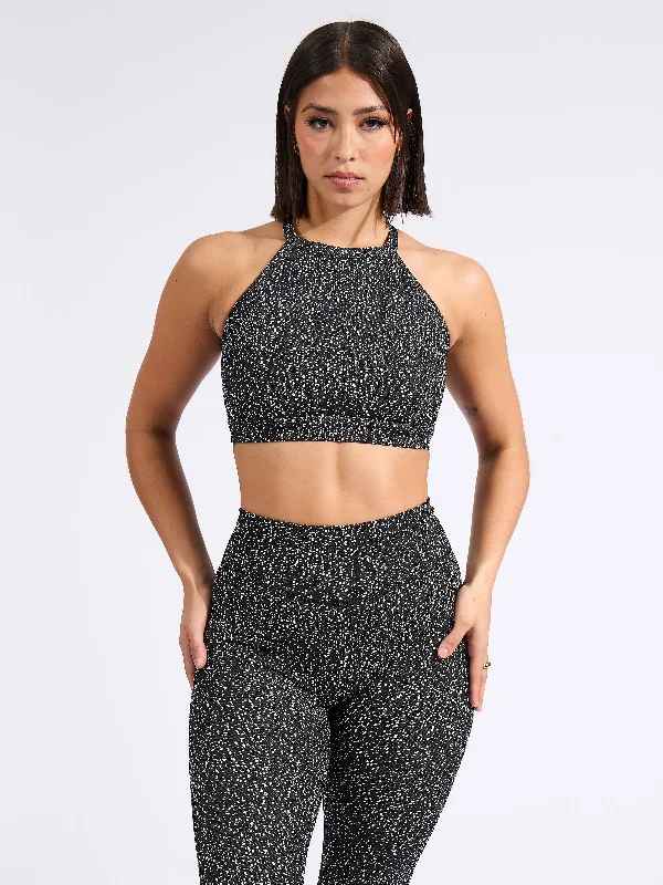 racerback women sport bra for freedom of movementCatalina Jacquard Sports Bra - Black Bossy
