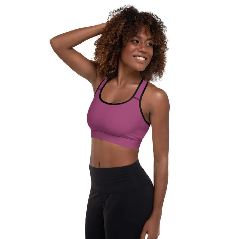 white women sport bra for a clean lookHibiscus Purple Padded Sports Bra