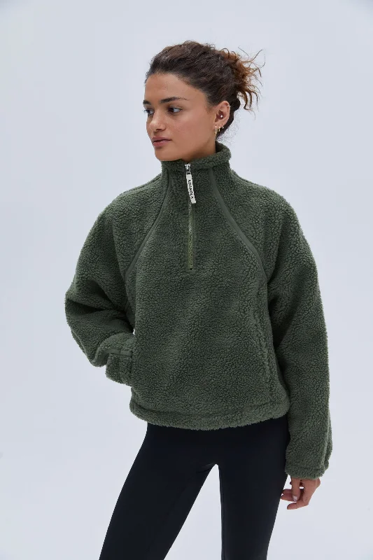 colorful women sport bra for a stylish lookQuarter Zip Fleece - Khaki Green