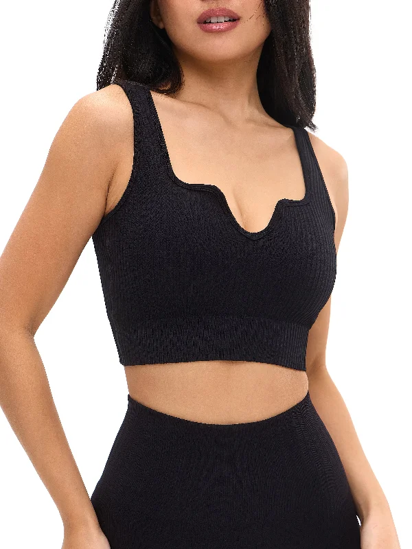 medium impact women sport bra for cyclingRibbed Seamless Crop - Black