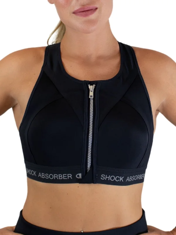 low impact breathable women sport braInfinitY Power Zip Front Sports Bra - Black