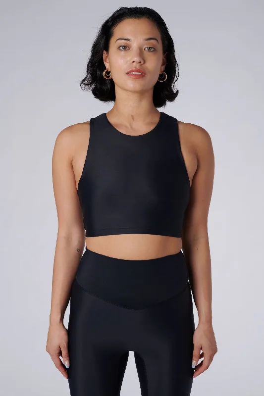 high impact women sport bra for runningTula High Neck Racer Back Crop Top | Recycled Nylon | Black high impact women sport bra for runningTula High Neck Racer Back Crop Top | Recycled Nylon | Black