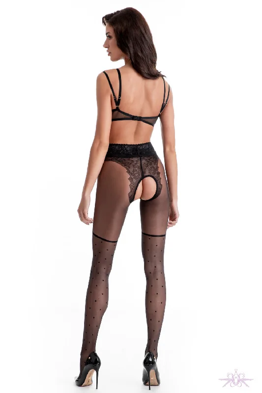 Patterned stockings with polka dotsAmour Lolita Crotchless Black Tights