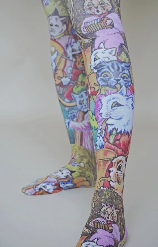 women tights with a holographic effect for a futuristic styleAnd The Band Plays On! by Louis Wain Patterned Art Tights