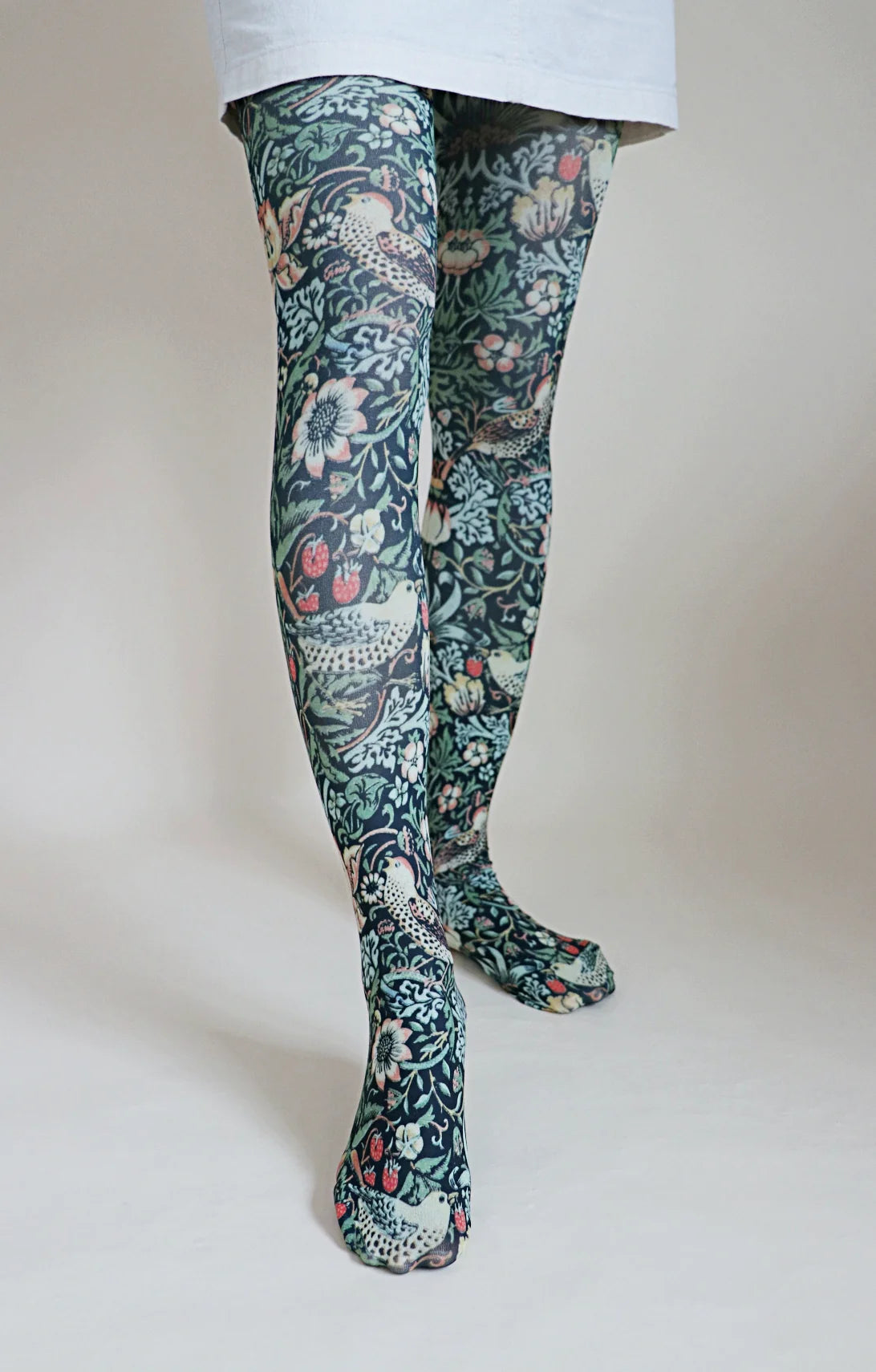 women tights with a geometric print for a modern touchStrawberry Thief By Wiiliam Morris Printed Art Tights
