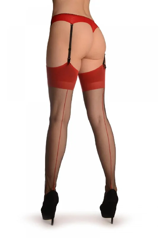 Nude - colored stockings for a natural lookBlack With Red Seam & Red Garter Retro Stockings
