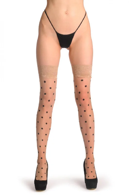 Stretchable stockings for a customizable fitBlack Woven Polka Dots On Beige
