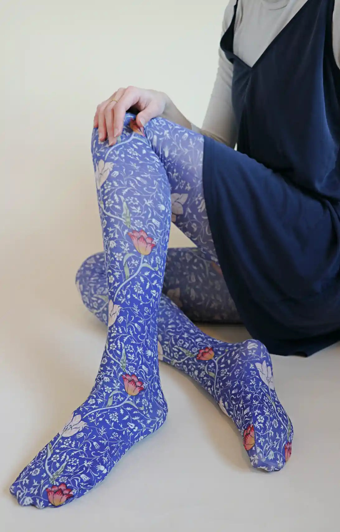 women tights for a New Year's Eve celebrationBlue Medway by William Morris Printed Art Tights
