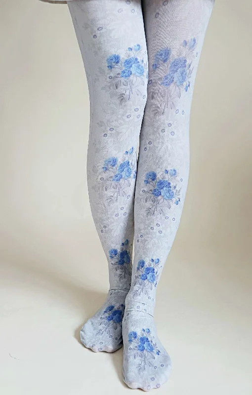 patterned women tights with floral designsBlue Rose Flower by SMITHSONIANS MUSEUM Printed Art Tights