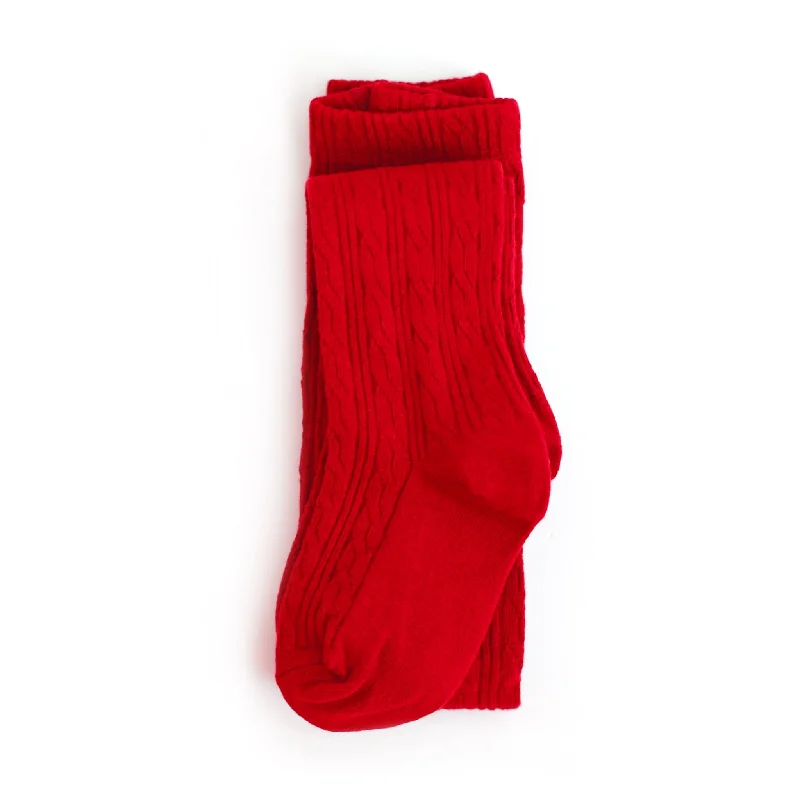 fleece - lined women tights for warmth in winterBright Red Cable Knit Tights