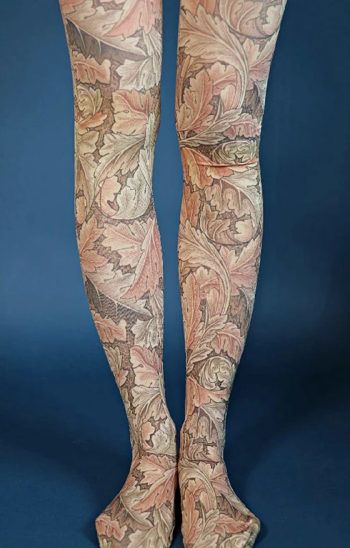 petite women tights with the right lengthBrown Glanville by WILLIAM MORRIS Printed Art Tights