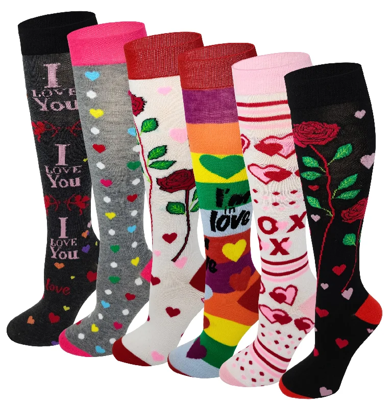 Women's silk - lined socks for a luxurious feelWomen 6 Pairs Happy Mother's Day Valentine's Knee-High Socks